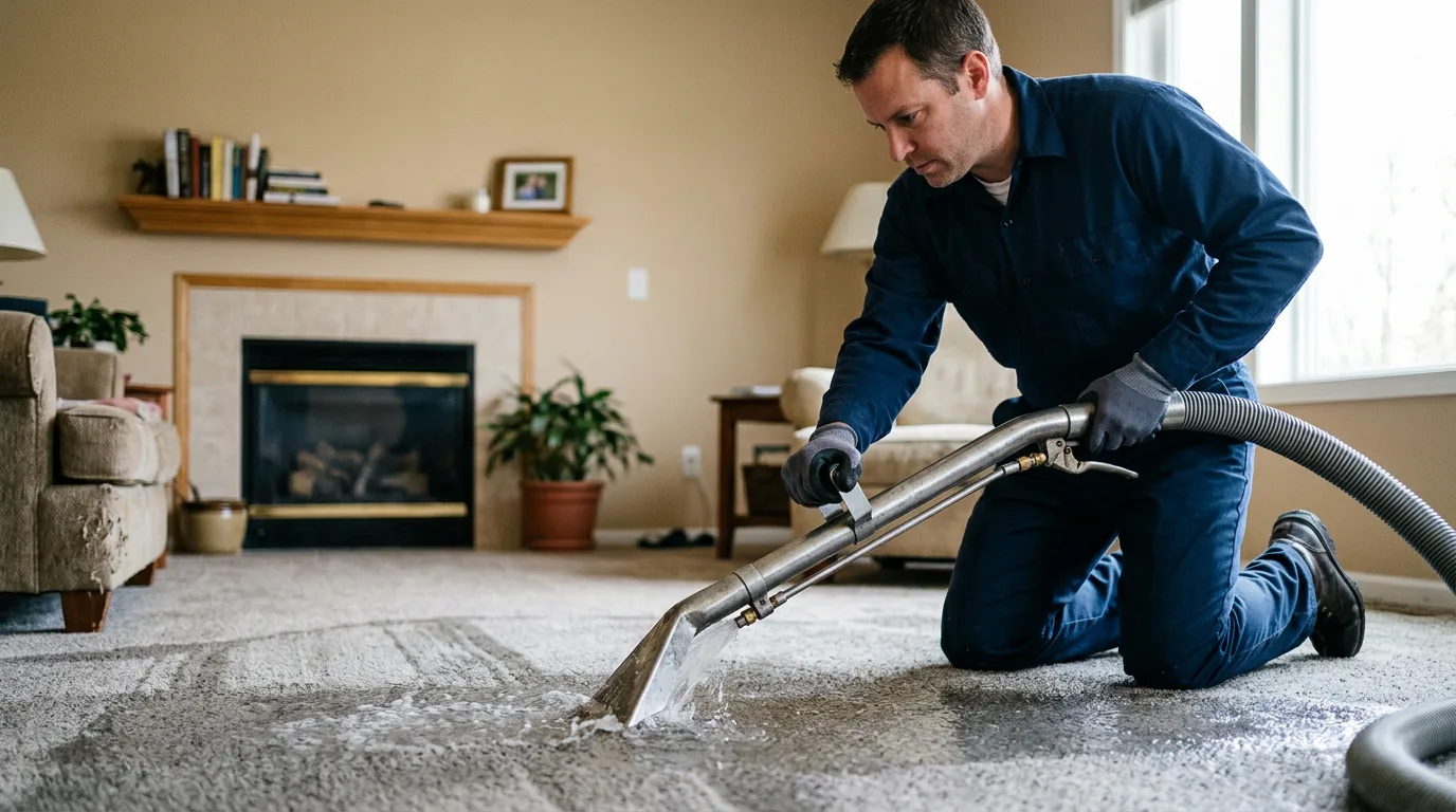 Water damage restoration technician working near Sigourney, IA